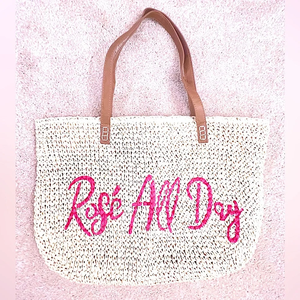 “ROSÉ ALL DAY” WOVEN BEACH TOTE 🏖️🥂👜🍾🛍️ (14”Tall x 19.5”Wide)*BRAND NEW!🎁*